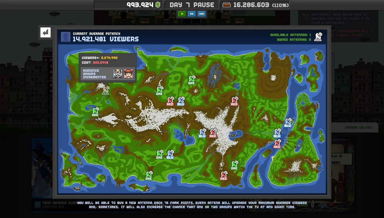 Mapa de cobertura con las antenas y la audiencia potencial por zona