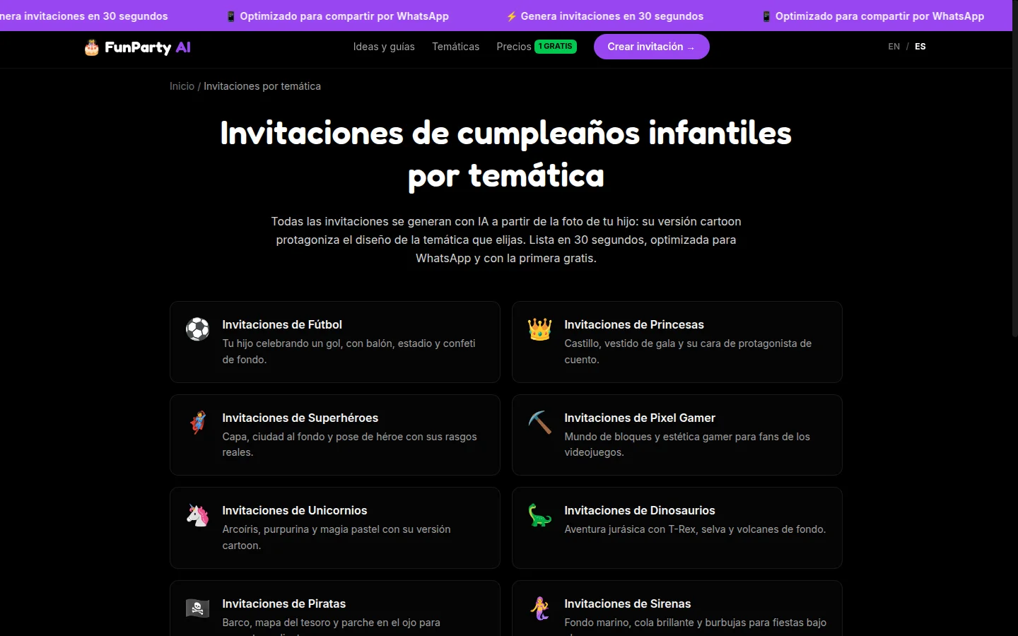 Catálogo de invitaciones por temática: fútbol, princesas, superhéroes, unicornios y más