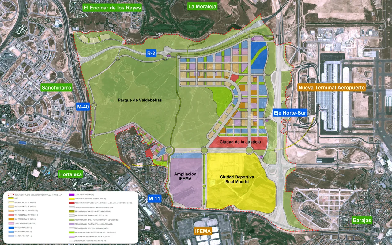 Plano de ordenación del ámbito superpuesto sobre la imagen de Google Earth