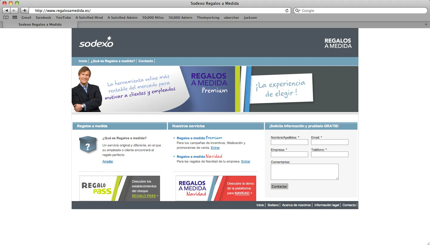 Home de Regalos a Medida con el acceso para empresas, los servicios de incentivos y el formulario de alta